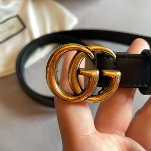 Authentic Gucci Leather Thin Belt with Double G Buckle